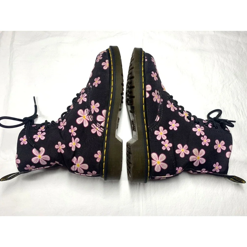 Dr Martens 1460 Page Meadow Black Canvas Floral Ankle Vegan Boots Size US 7 EU38